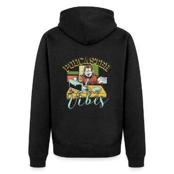 Podcast Podcaster Vibes Podcasting - Unisex Premium Bio Zip Hoodie - Schwarz - Hinten - Nico (187cm)