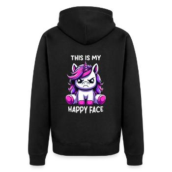 This Is My Happy Face - Unisex Premium Bio Zip Hoodie - Schwarz - Hinten - Nico (187cm)