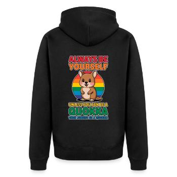 Quokka Spruch Australien Lustiges Quokka Geschenk - Unisex Premium Bio Zip Hoodie - Schwarz - Hinten - Nico (187cm)