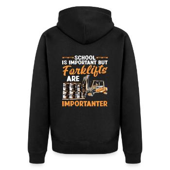 Schule Ist Wichtig Aber Gabelstapler Sind - Unisex Premium Bio Zip Hoodie - Schwarz - Hinten - Nico (187cm)
