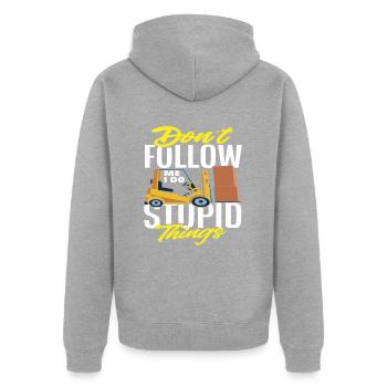 Folge Mir Nicht Ich Mache Dumme Dinge - Unisex Premium Bio Zip Hoodie - Grau meliert - Hinten - Nico (187cm)