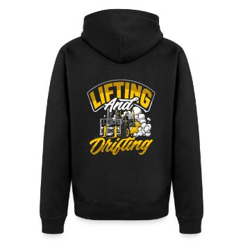 Gabelstapler Lifting And Drifting - Unisex Premium Bio Zip Hoodie - Schwarz - Hinten - Nico (187cm)