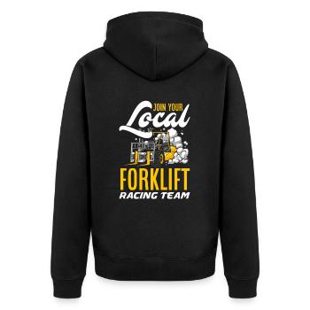 Trete Deinem Lokalen Gabelstapler-Rennteam Bei - Unisex Premium Bio Zip Hoodie - Schwarz - Hinten - Nico (187cm)