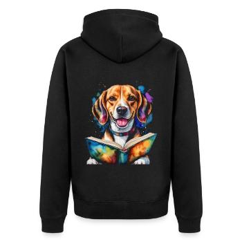 Beagle Reading Book Dog Funny Animal Design Print - Unisex Premium Organic Zip Hoodie - black - Back - Nico (187cm)