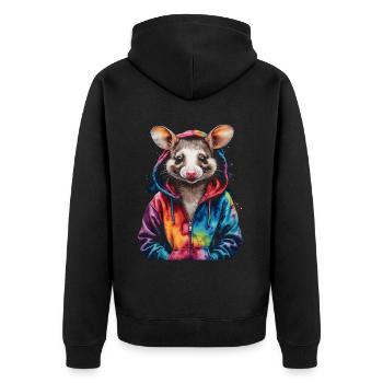 Sweat à capuche Opossum Imprimé de design d’animaux colorés - Veste à capuche bio Premium Unisexe - noir - Dos - Nico (187cm)