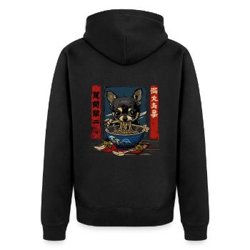 Motif Chien Manga Ramen Nouille Chien Anime Art - Veste à capuche bio Premium Unisexe - noir - Dos - Nico (187cm)