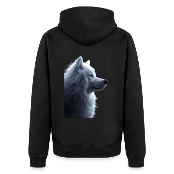 Samojede - Unisex Premium Bio Zip Hoodie - Schwarz - Hinten - Nico (187cm)