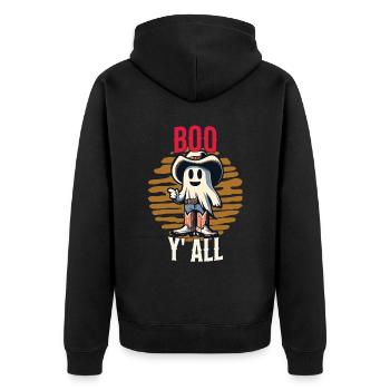 Boo Y'all Cowboy Gespenster Gute Laune Gespenster - Unisex Premium Bio Zip Hoodie - Schwarz - Hinten - Nico (187cm)