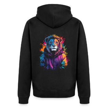 Hip Hop Löwe Vintage Urban Streetwear - Unisex Premium Bio Zip Hoodie - Schwarz - Hinten - Nico (187cm)