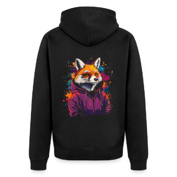 Hip Hop Fuchs Vintage Urban Streetwear - Unisex Premium Bio Zip Hoodie - Schwarz - Hinten - Nico (187cm)