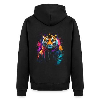Hip Hop Tiger Vintage Urban Streetwear - Unisex Premium Organic Zip Hoodie - black - Back - Nico (187cm)