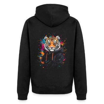 Hip Hop Tiger Vintage Urban Streetwear - Unisex Premium Bio Zip Hoodie - Schwarz - Hinten - Nico (187cm)