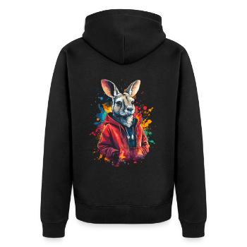 Hip Hop Kangaroo Vintage Urban Streetwear - Unisex Premium Organic Zip Hoodie - black - Back - Nico (187cm)
