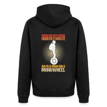 EUC Monowheel - Unisex Premium Bio Zip Hoodie - Schwarz - Hinten - Nico (187cm)