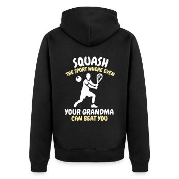Funny Squash Saying - Unisex Premium Organic Zip Hoodie - black - Back - Nico (187cm)