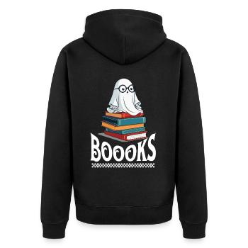Niedliches Buchliebhaber Gespenst Lustiger Spruch - Unisex Premium Bio Zip Hoodie - Schwarz - Hinten - Nico (187cm)