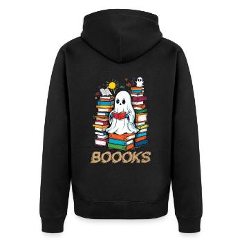 Cute Book Lover Ghost Funny Saying - Unisex Premium Organic Zip Hoodie - black - Back - Nico (187cm)