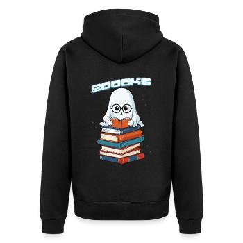 Cute Book Lover Ghost Funny Saying - Unisex Premium Organic Zip Hoodie - black - Back - Nico (187cm)