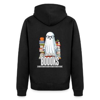 Cute Book Lover Ghost - Unisex Premium Organic Zip Hoodie - black - Back - Nico (187cm)