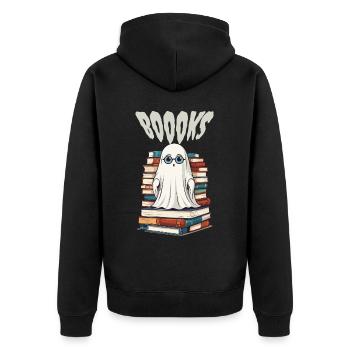 Cute Book Lover Ghost - Unisex Premium Organic Zip Hoodie - black - Back - Nico (187cm)
