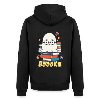 Cute Book Lover Ghost - Unisex Premium Organic Zip Hoodie - black - Back - Nico (187cm)