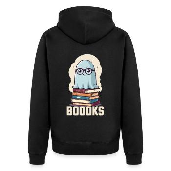 Cute book lover ghost with book - Unisex Premium Organic Zip Hoodie - black - Back - Nico (187cm)