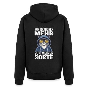 Wir brauchen mehr von meiner Sorte - Unisex Premium Bio Zip Hoodie - Schwarz - Hinten - Nico (187cm)