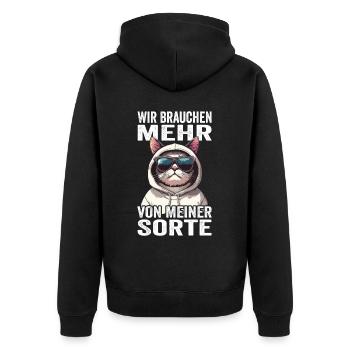 Wir brauchen mehr von meiner Sorte - Unisex Premium Bio Zip Hoodie - Schwarz - Hinten - Nico (187cm)