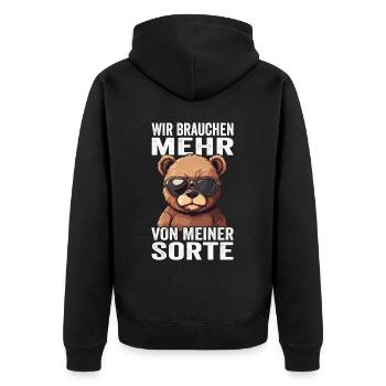 Wir brauchen mehr von meiner Sorte - Unisex Premium Bio Zip Hoodie - Schwarz - Hinten - Nico (187cm)