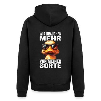 Wir brauchen mehr von meiner Sorte - Unisex Premium Bio Zip Hoodie - Schwarz - Hinten - Nico (187cm)
