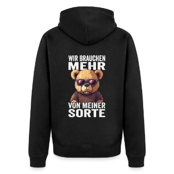 Wir brauchen mehr von meiner Sorte - Unisex Premium Bio Zip Hoodie - Schwarz - Hinten - Nico (187cm)