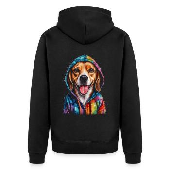Beagle Hoodie Dog Colorful Funny Animal Design Print - Unisex Premium Organic Zip Hoodie - black - Back - Nico (187cm)