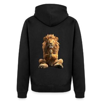 Löwe - Unisex Premium Bio Zip Hoodie - Schwarz - Hinten - Nico (187cm)