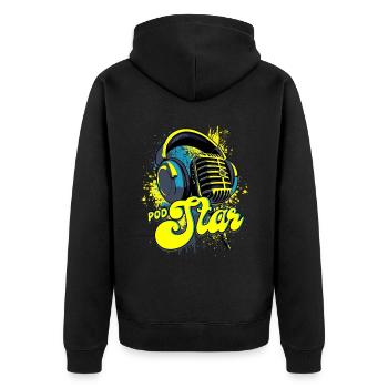 Podcast Podcaster Podcasting Podstar - Unisex Premium Bio Zip Hoodie - Schwarz - Hinten - Nico (187cm)