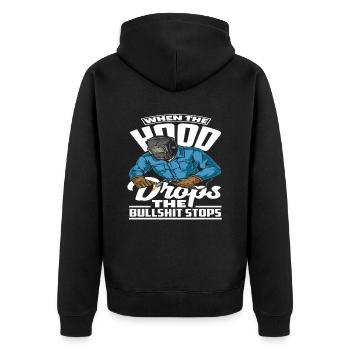 Wenn Das Schutzschild Fällt Hört Der Unsinn Auf - Unisex Premium Bio Zip Hoodie - Schwarz - Hinten - Nico (187cm)