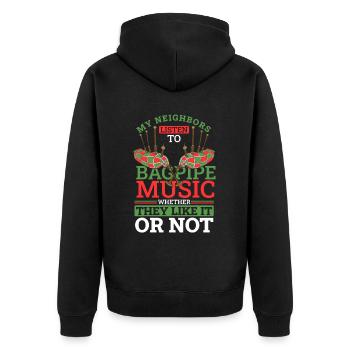 Meine Nachbarn hören Dudelsackmusik Blasrohr - Unisex Premium Bio Zip Hoodie - Schwarz - Hinten - Nico (187cm)