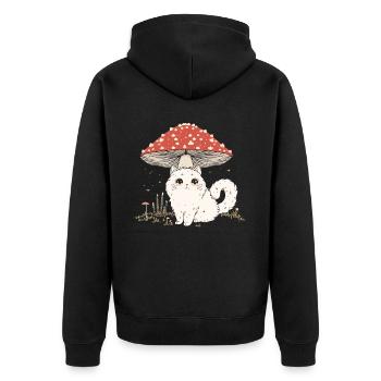 Cottagecore Esthétique Mignon Chat Blanc Champignon - Veste à capuche bio Premium Unisexe - noir - Dos - Nico (187cm)