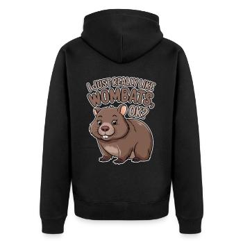 Wombat Spruch Australien Lustiges Wombats Geschenk - Unisex Premium Bio Zip Hoodie - Schwarz - Hinten - Nico (187cm)