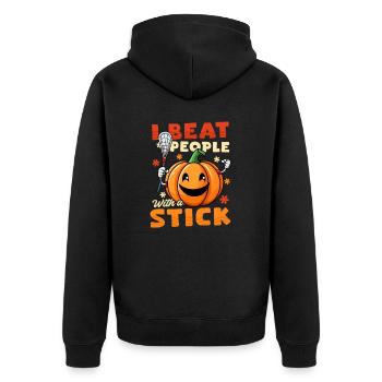 Thanksgiving Lacrosse Ich Schlage Leute mit Stöcken - Unisex Premium Bio Zip Hoodie - Schwarz - Hinten - Nico (187cm)