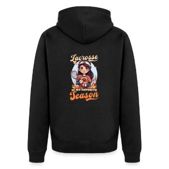 Thanksgiving Lacrosse Lacrosse Lieblingsjahreszeit - Unisex Premium Bio Zip Hoodie - Schwarz - Hinten - Nico (187cm)