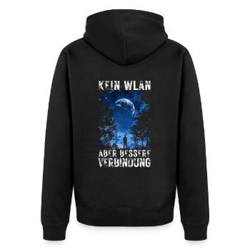 Kein WLAN Bessere Verbindung Outdoor Natur Wandern - Unisex Premium Bio Zip Hoodie - Schwarz - Hinten - Nico (187cm)