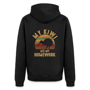 kiwi bird, new zealand - Unisex Premium Bio Zip Hoodie - Schwarz - Hinten - Nico (187cm)