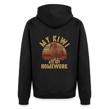 kiwi bird, new zealand - Unisex Premium Bio Zip Hoodie - Schwarz - Hinten - Nico (187cm)