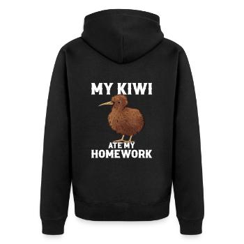 kiwi bird, new zealand - Unisex Premium Bio Zip Hoodie - Schwarz - Hinten - Nico (187cm)