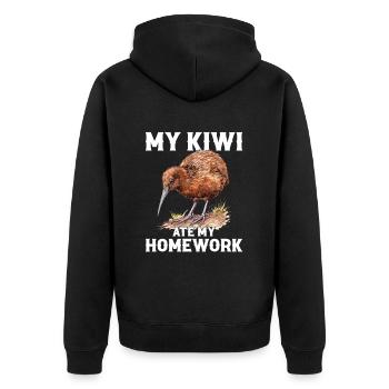 kiwi bird, new zealand - Unisex Premium Bio Zip Hoodie - Schwarz - Hinten - Nico (187cm)