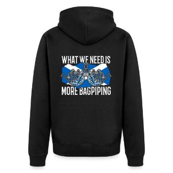 Was wir brauchen, sind mehr Dudelsackspieler - Unisex Premium Bio Zip Hoodie - Schwarz - Hinten - Nico (187cm)