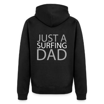 Surfer Surfen Just A Surfing Dad - Unisex Premium Bio Zip Hoodie - Schwarz - Hinten - Nico (187cm)