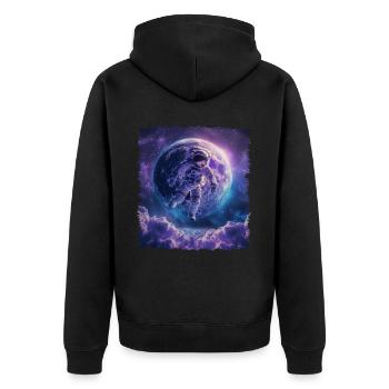 Astronaut Weltraum Schwebender Mond - Unisex Premium Bio Zip Hoodie - Schwarz - Hinten - Nico (187cm)