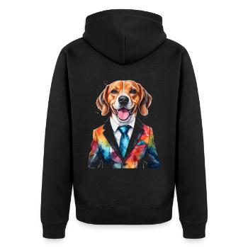 Beagle Suit Dog Colorful Funny Animal Design Print - Unisex Premium Organic Zip Hoodie - black - Back - Nico (187cm)