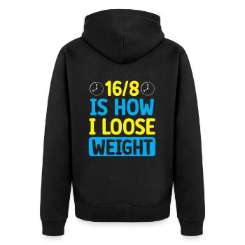 Intermittent fasting Weight loss - Unisex Premium Organic Zip Hoodie - black - Back - Nico (187cm)